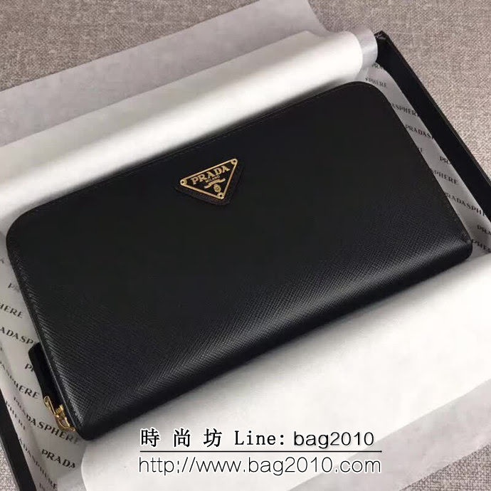 PRADA普拉達 經典款 頂級原單十字紋牛皮 時尚單拉鏈錢包 1ML506 DD1500